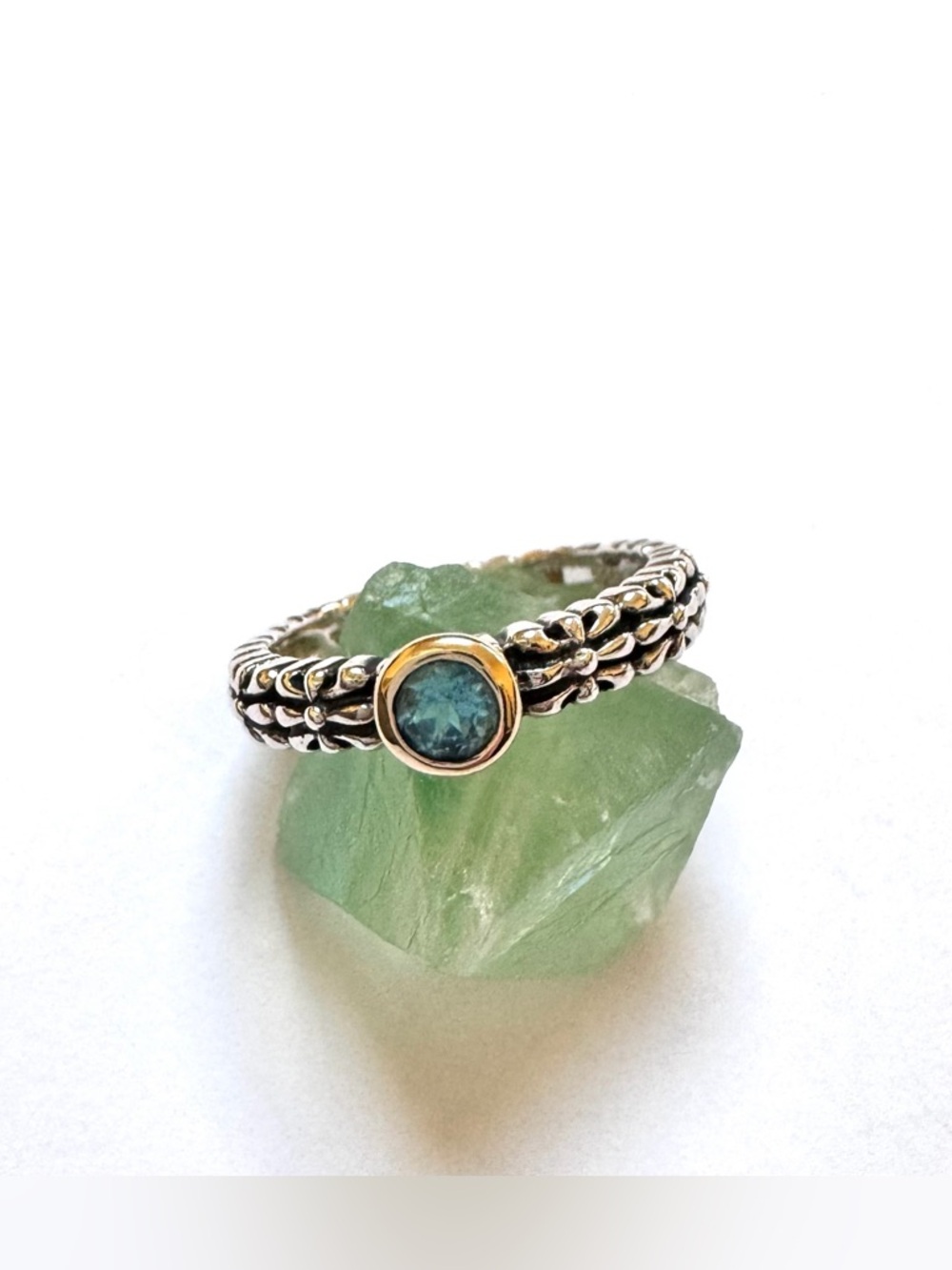 TOWN & COUNTRY Ring Sterling 925 14K Blue Topaz Band Ring S7-7.25 EXCELLENT COND